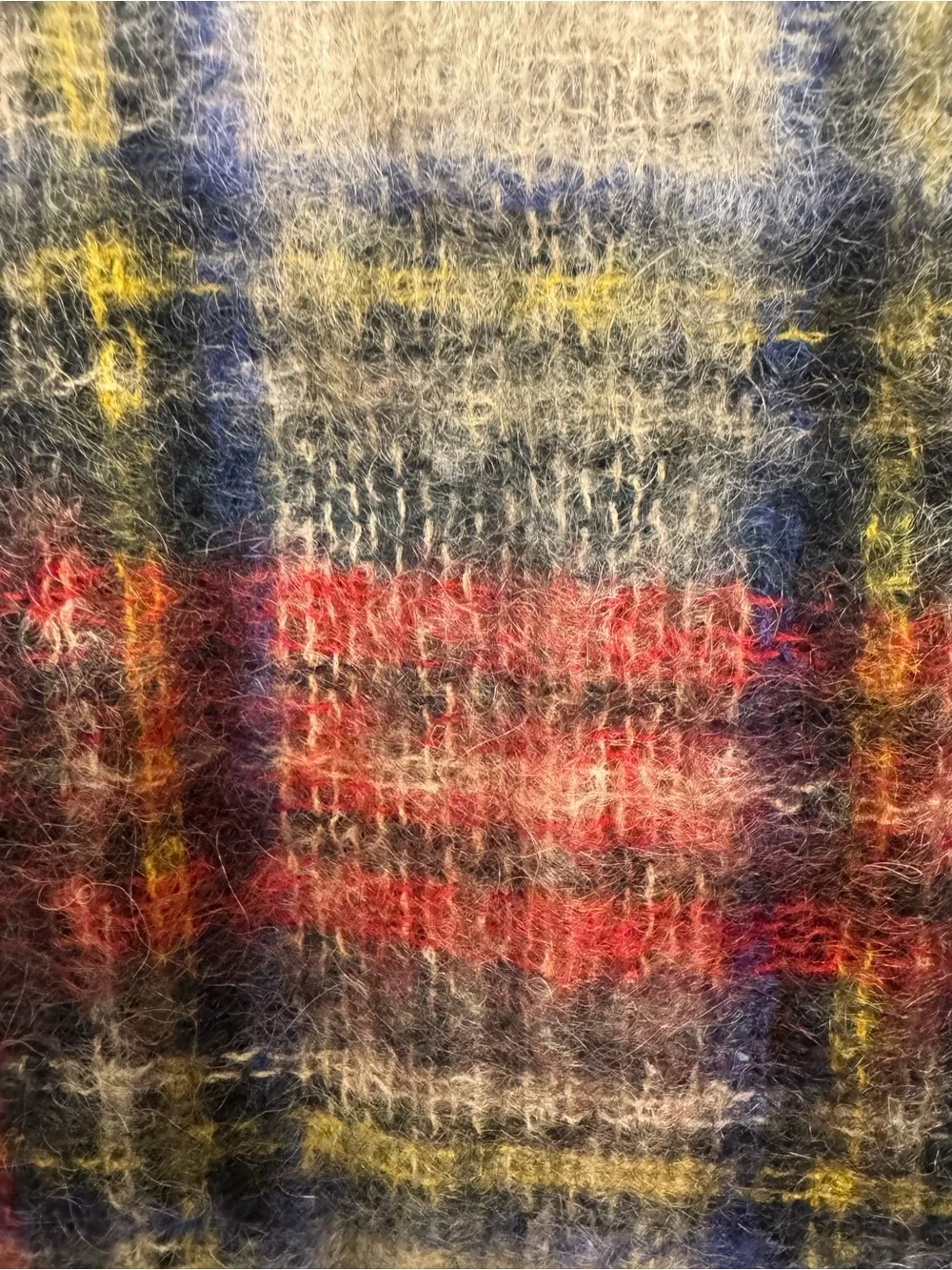 VTG Hand Acraft Scotland Mohair Wool Tartan Plaid Fringe Scarf Fuzzy